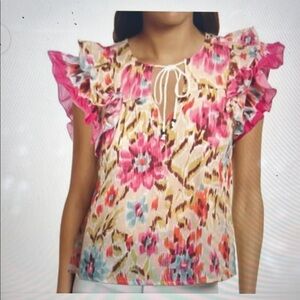 House of Harlow 1960 Flutter Sleeve Blouse Pink and Blue